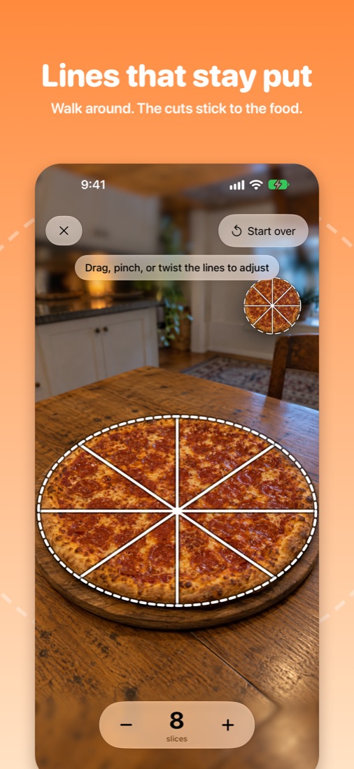 Even cutting lines drawn on a pizza
